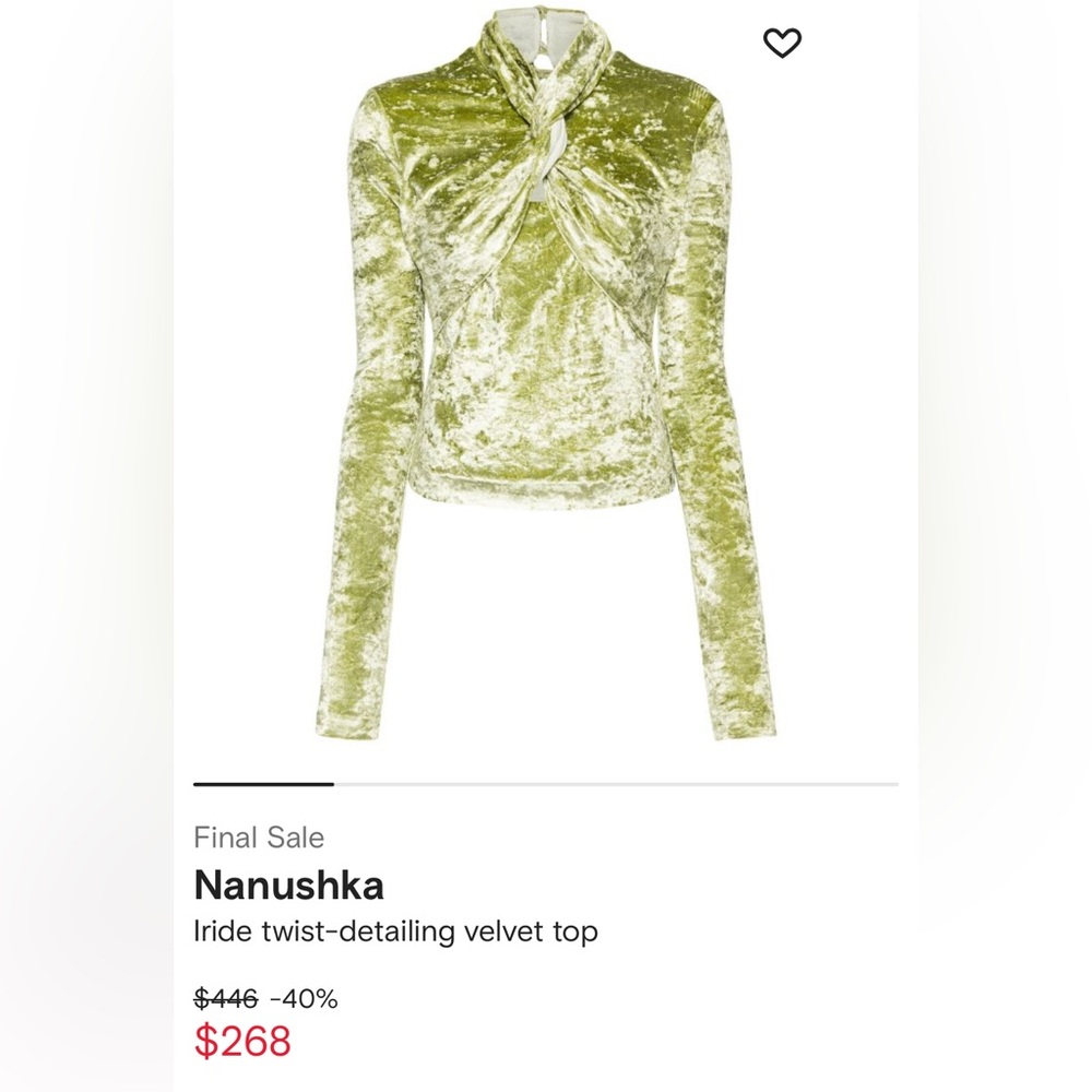 Nanushka Iride Twist-Detailing Velvet Top in Light Green